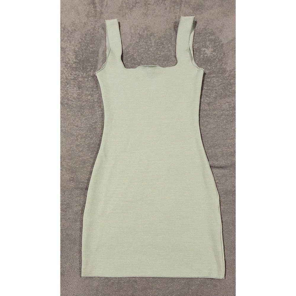 Zara Knit Mini Dress Sage Green Square Neck Bodycon Sleeveless Small 5584/627